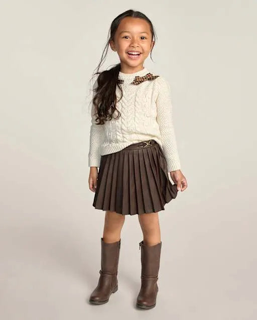 Girls Pleated Faux Leather Skort - Countryside Manor