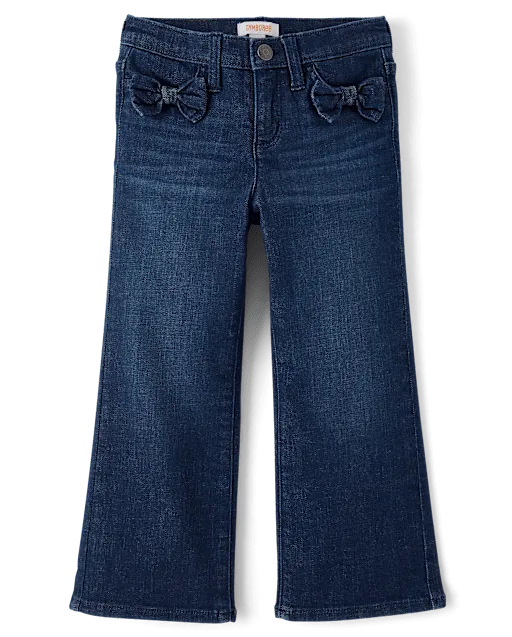 Girls Bow Wide Leg Jeans - Little Essentials