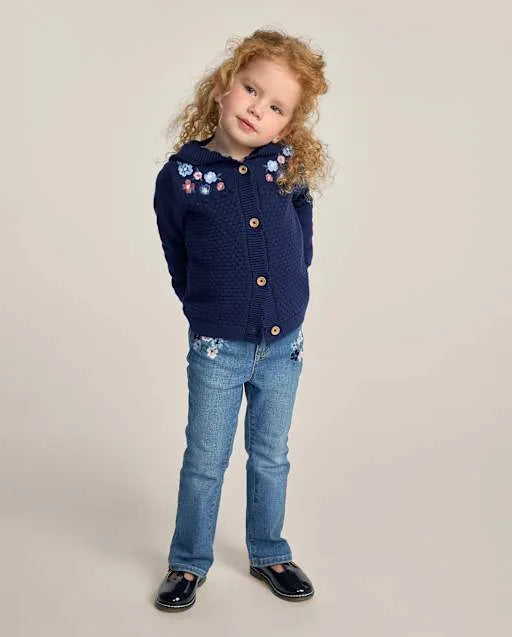 Girls Embroidered Floral Flare Jeans - Blue Sky Mountain