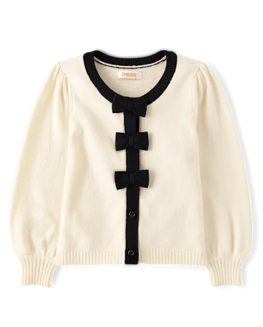 Girls Contrast Bow Cardigan - The Leopard Edit