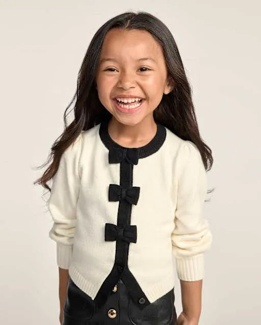 Girls Contrast Bow Cardigan - The Leopard Edit
