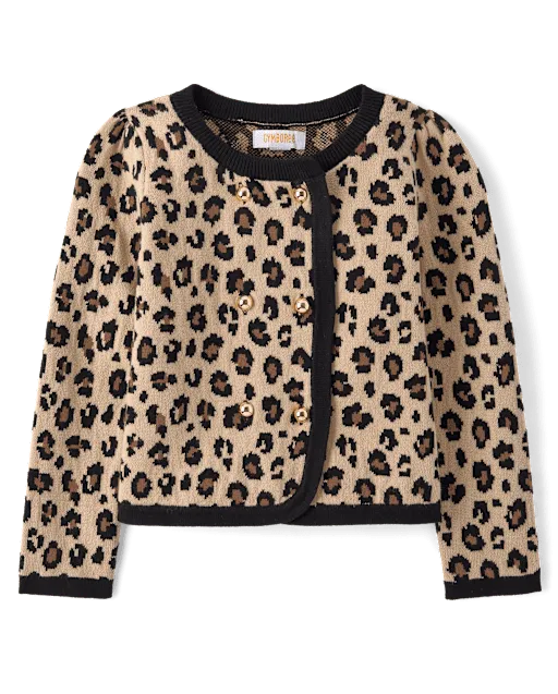 Girls Leopard Double Breasted Cardigan - The Leopard Edit