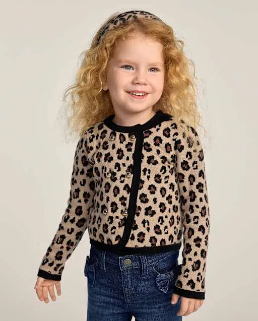 Girls Leopard Double Breasted Cardigan - The Leopard Edit