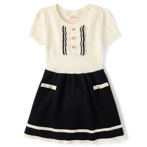 Girls Contrast Ruffle Sweater Dress - The Leopard Edit