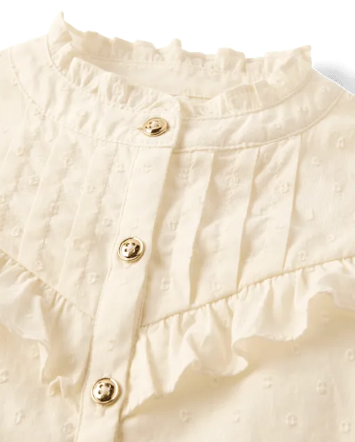 Girls Pintuck Clip Dot Ruffle Blouse - The Leopard Edit