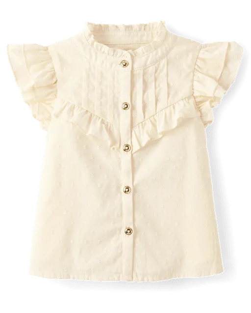 Girls Pintuck Clip Dot Ruffle Blouse - The Leopard Edit
