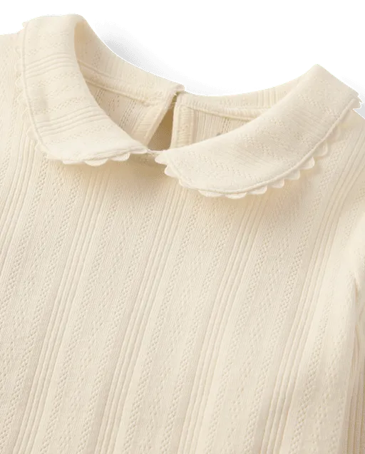 Girls Pointelle Peter Pan Top - Little Essentials
