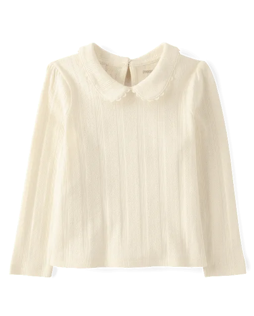 Girls Pointelle Peter Pan Top - Little Essentials