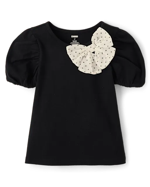 Girls Polka Dot Bow Puff Sleeve Top - The Leopard Edit