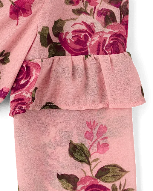 Girls Floral Chiffon Ruffle Dress - Countryside Manor