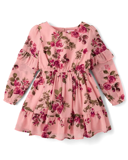 Girls Floral Chiffon Ruffle Dress - Countryside Manor