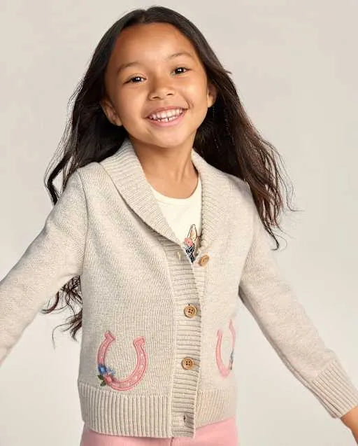 Girls Embroidered Horse Shawl Cardigan - Blue Sky Mountain
