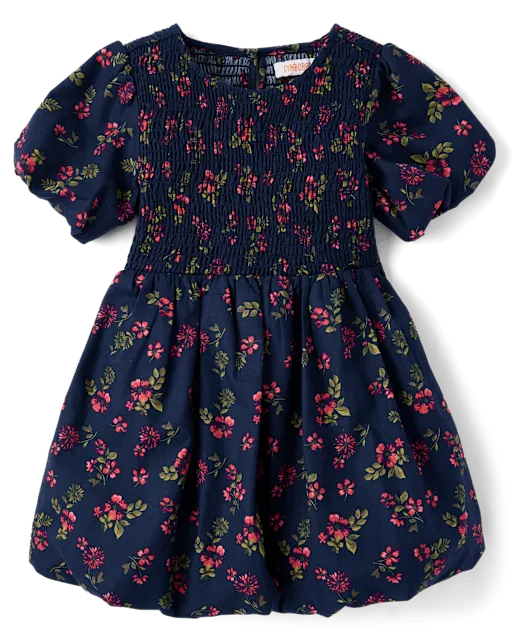 Girls Floral Smocked Bubble Dress - Countryside Manor