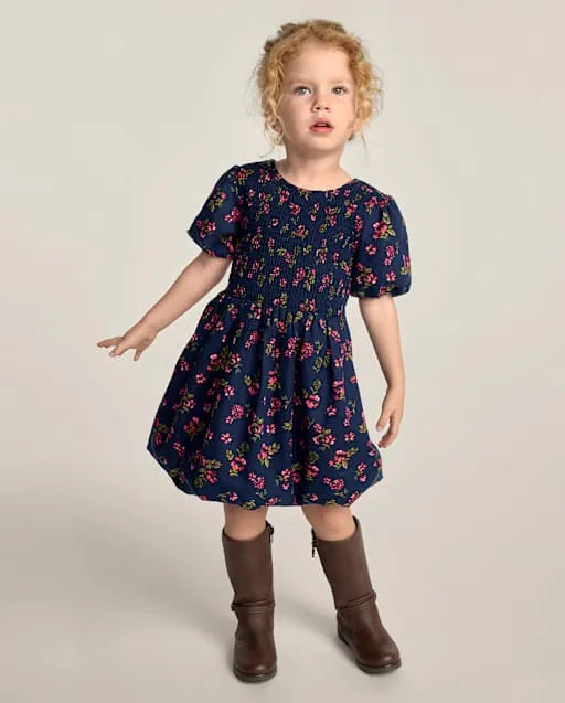 Girls Floral Smocked Bubble Dress - Countryside Manor