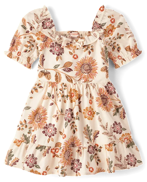 Girls Floral Flannel Ruffle Dress - The Harvest Edit