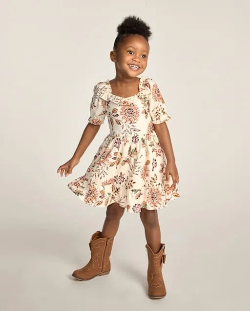 Girls Floral Flannel Ruffle Dress - The Harvest Edit