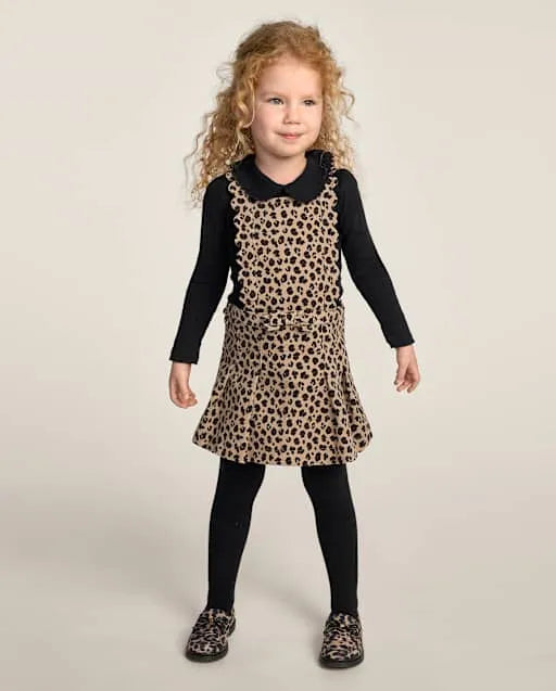 Girls Leopard Scalloped Corduroy Jumper - The Leopard Edit