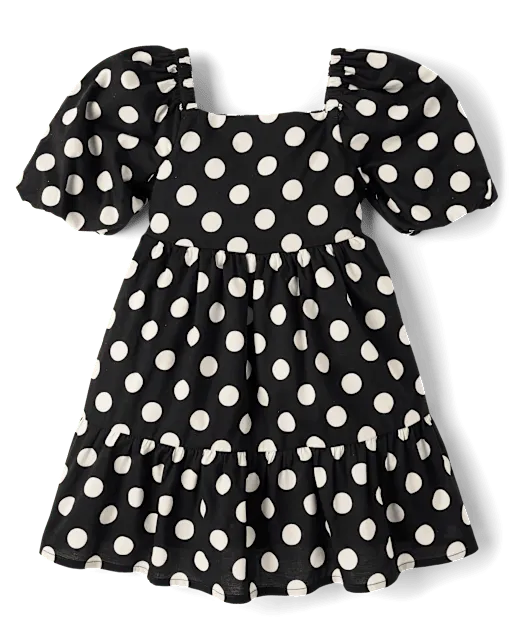 Girls Polka Dot Tiered Dress - The Leopard Edit