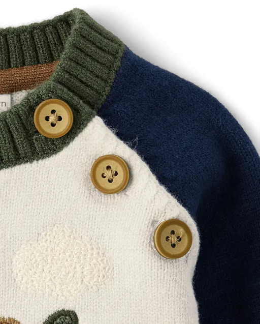 Baby Boys Embroidered Chenille Airplane Sweater 2-Piece Outfit Set