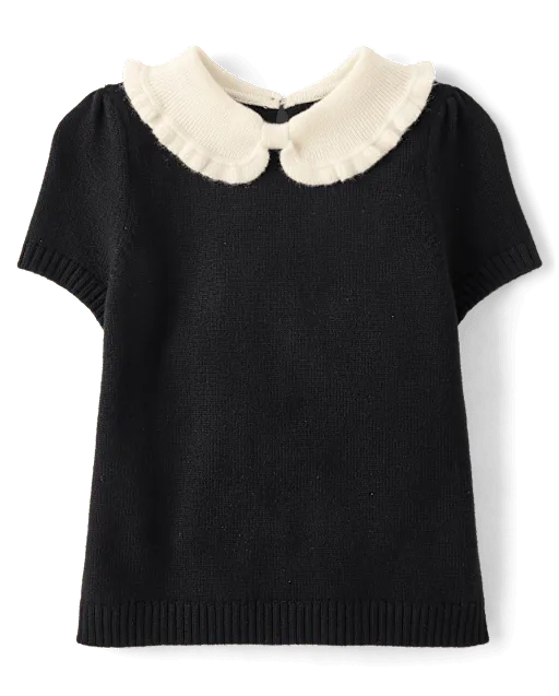Girls Peter Pan Ruffle Sweater - The Leopard Edit