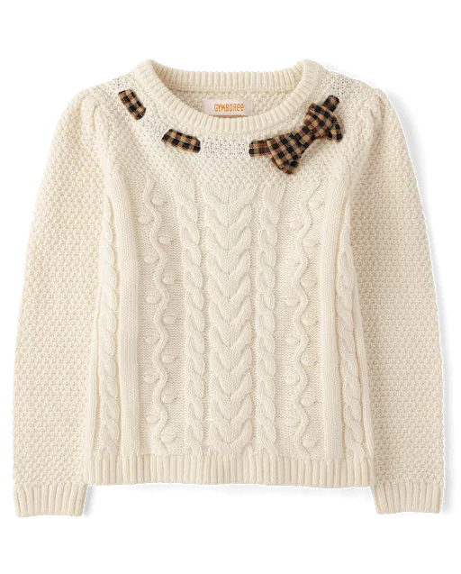 Girls Plaid Bow Puff Sleeve Sweater - Countryside Manor