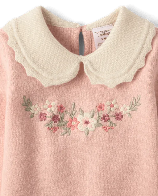 Baby Girls Embroidered Floral Sweater 2-Piece Outfit Set