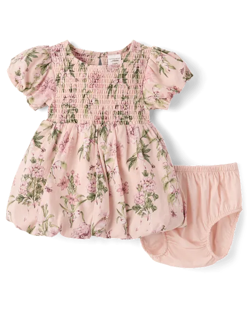 Baby Girls Floral Smocked Bubble Dress - Countryside Manor