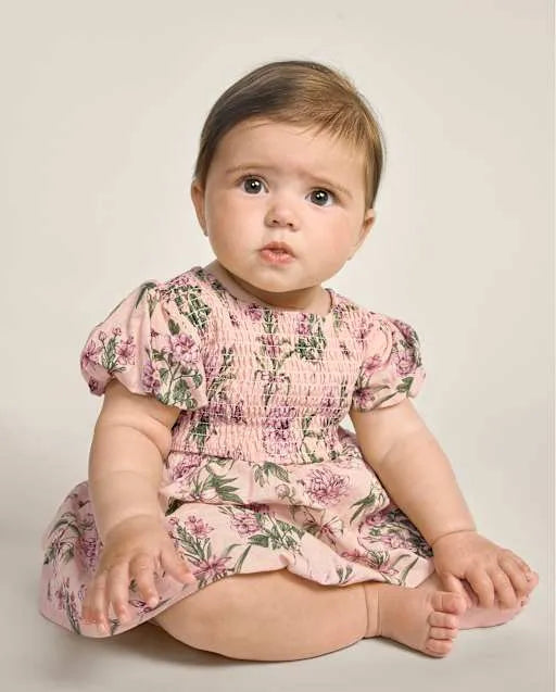 Baby Girls Floral Smocked Bubble Dress - Countryside Manor