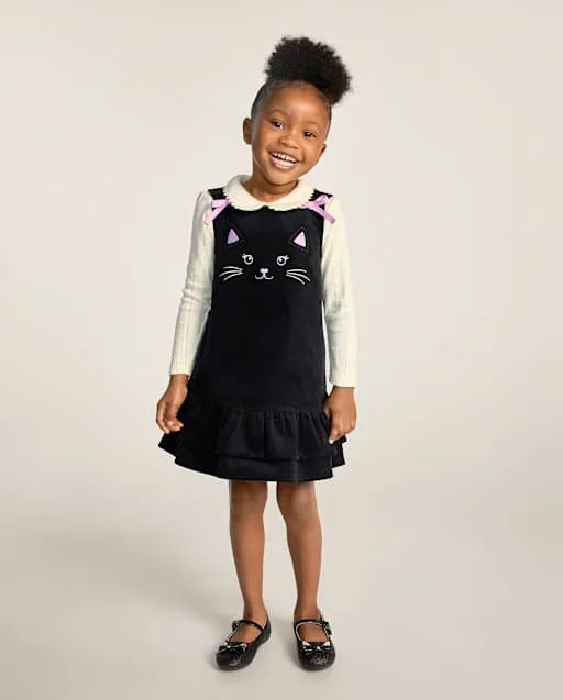 Girls Embroidered Cat Ruffle Jumper - Trick or Treat