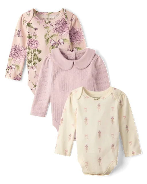 Baby Girls Floral Bodysuit 3-Pack