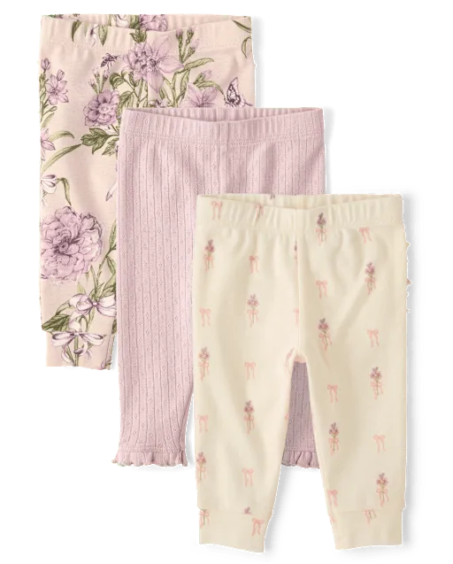 Baby Girls Floral Ruffle Leggings 3-Pack