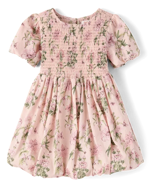 Girls Floral Smocked Bubble Dress - Countryside Manor