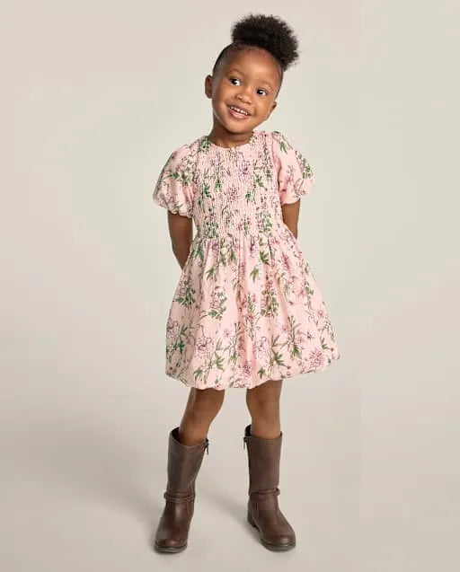 Girls Floral Smocked Bubble Dress - Countryside Manor