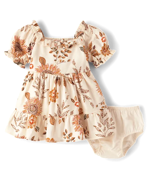 Baby Girls Floral Flannel Ruffle Dress - The Harvest Edit
