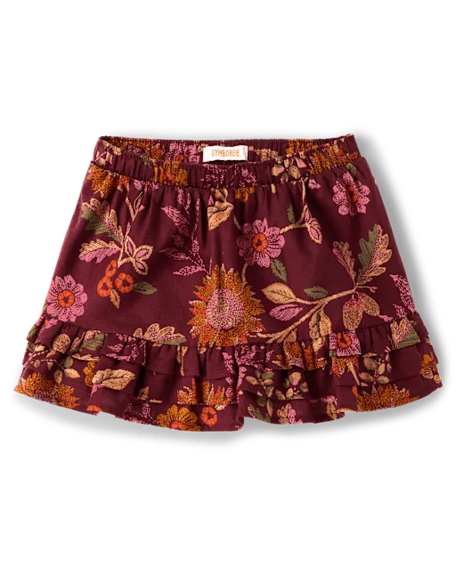 Girls Floral Tiered Ruffle Flannel Skort - The Harvest Edit