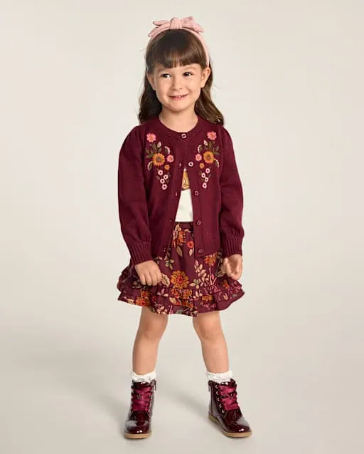 Girls Floral Tiered Ruffle Flannel Skort - The Harvest Edit