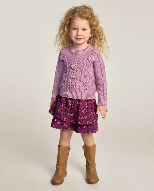 Girls Floral Tiered Ruffle Flannel Skort - Countryside Manor