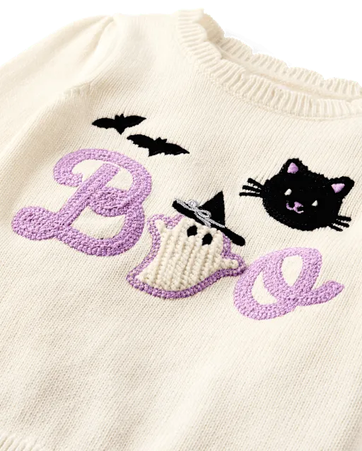 Girls Crochet Halloween Scalloped Sweater - Trick or Treat