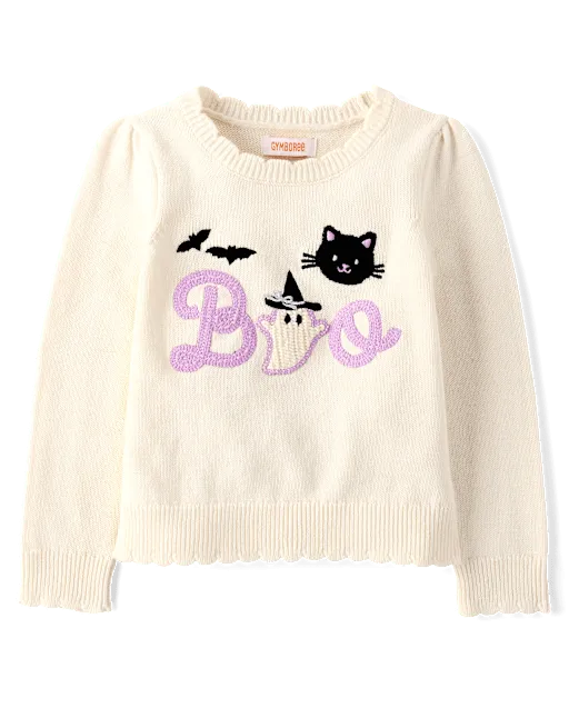 Girls Crochet Halloween Scalloped Sweater - Trick or Treat