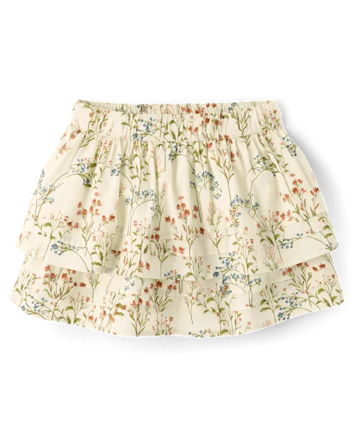 Girls Floral Pintuck Tiered Ruffle Skort - Blue Sky Mountain