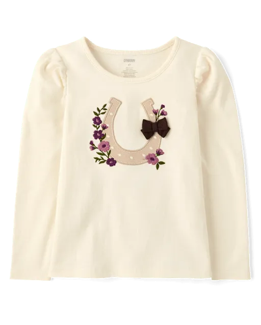 Girls Horse Icon Puff Sleeve Top - Countryside Manor