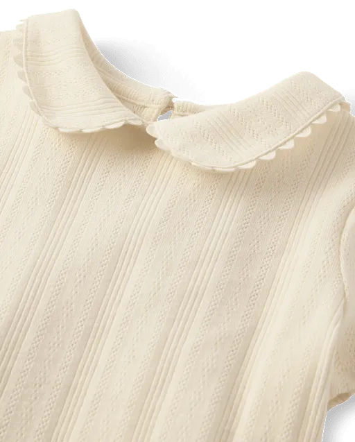 Girls Pointelle Peter Pan Top - Little Essentials