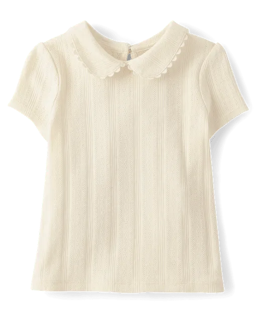 Girls Pointelle Peter Pan Top - Little Essentials