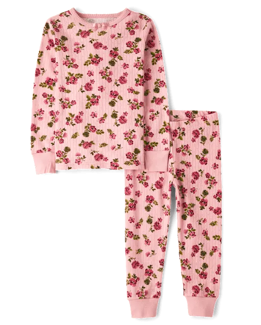 Girls Print Snug Fit Pointelle Pajamas