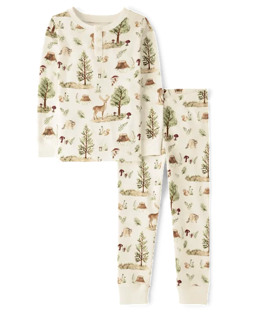 Boys Forest Snug Fit Cotton Henley Pajamas