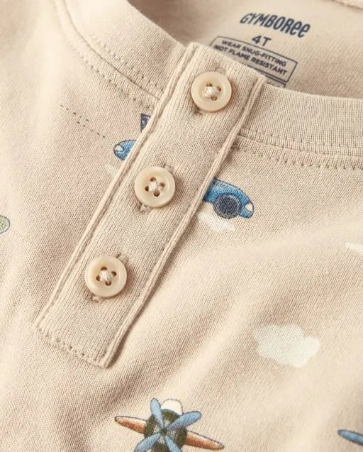 Boys Vehicle Snug Fit Cotton Henley Pajamas