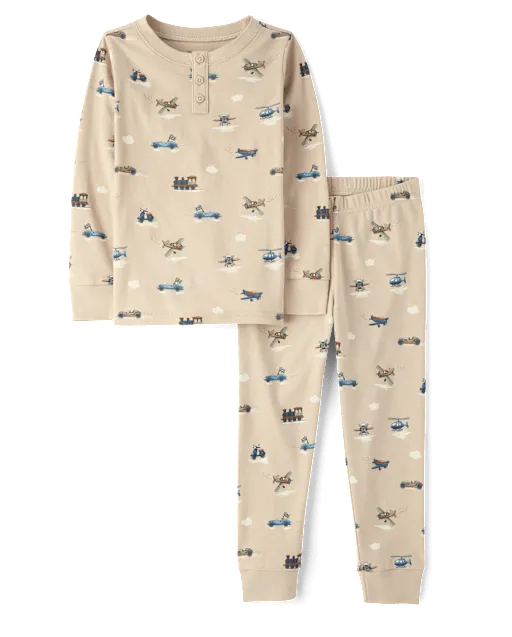 Boys Vehicle Snug Fit Cotton Henley Pajamas