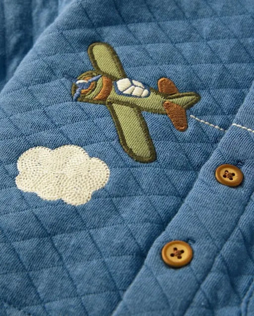 Baby Boys Embroidered Airplane Quilted 2-Piece Outfit Set