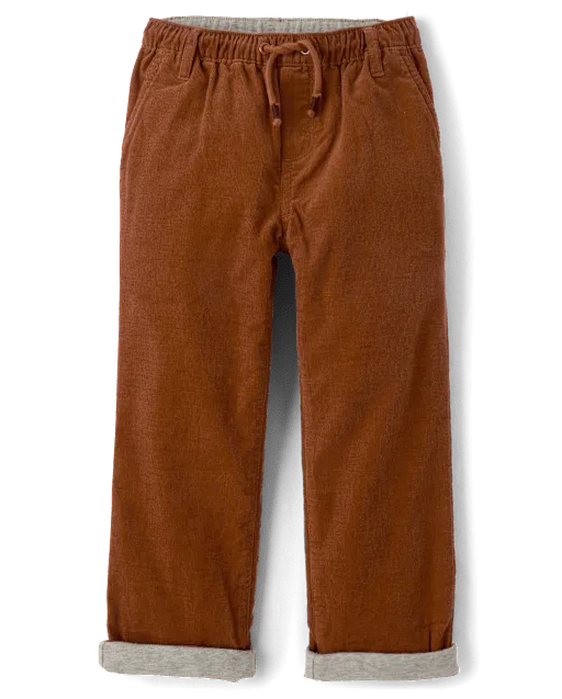 Boys Corduroy Pull On Roll Cuff Pants - Little Essentials