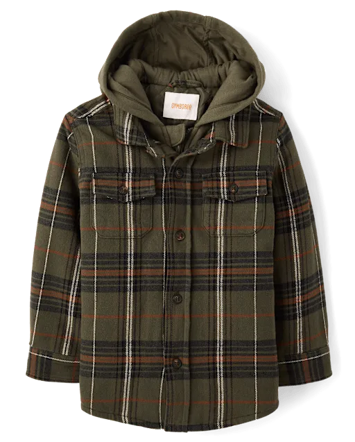 Boys Plaid Flannel Taffeta Lined Shacket - Countryside Manor